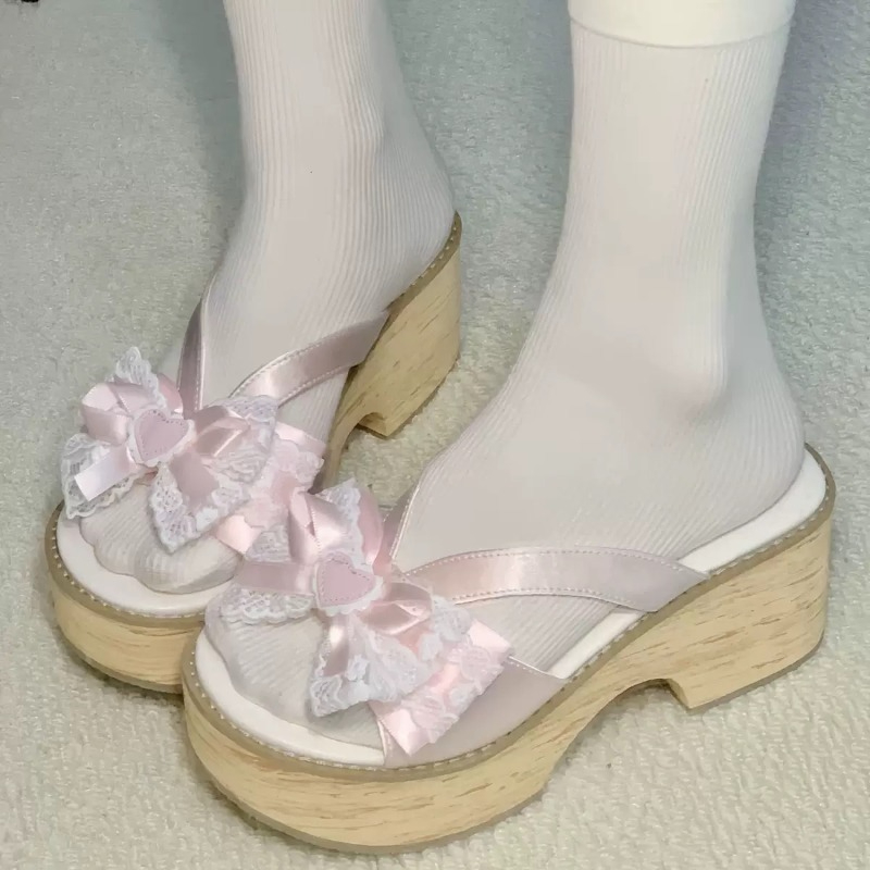 Sweet Bow Wood Grain Thick Bot - огляд і ціна Geta Wooden Sandal