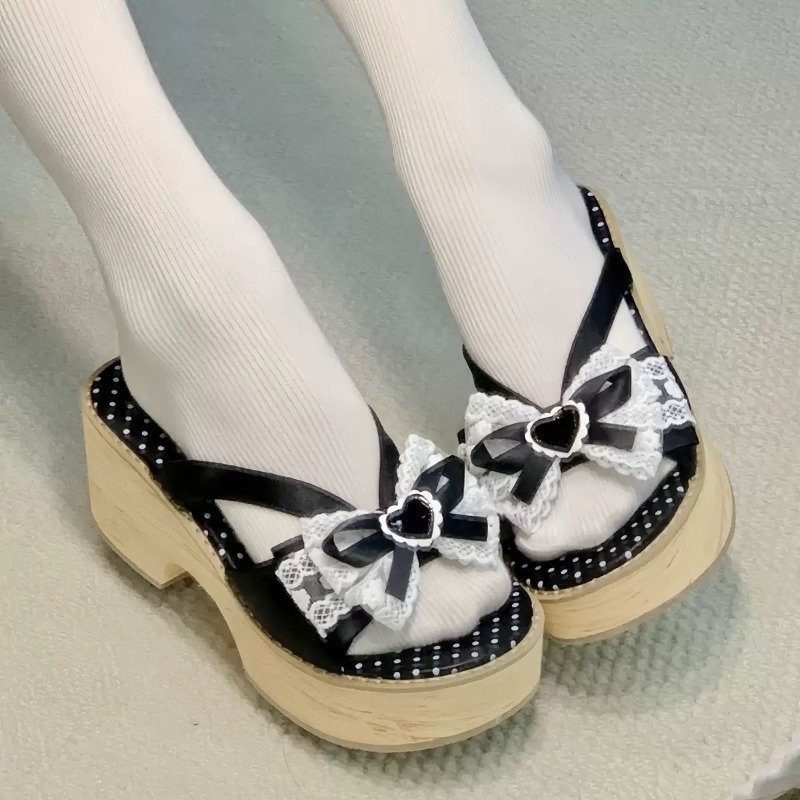 Sweet Bow Wood Grain Thick Bot - огляд і ціна Geta Wooden Sandal